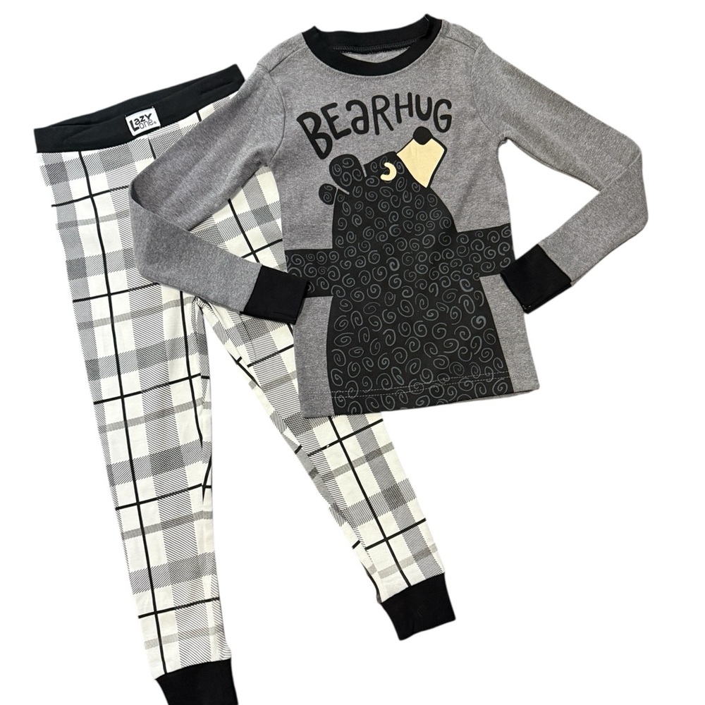 NWTS Lazy One “Bear Hugs” Pajama Set, checked bottoms, size 3